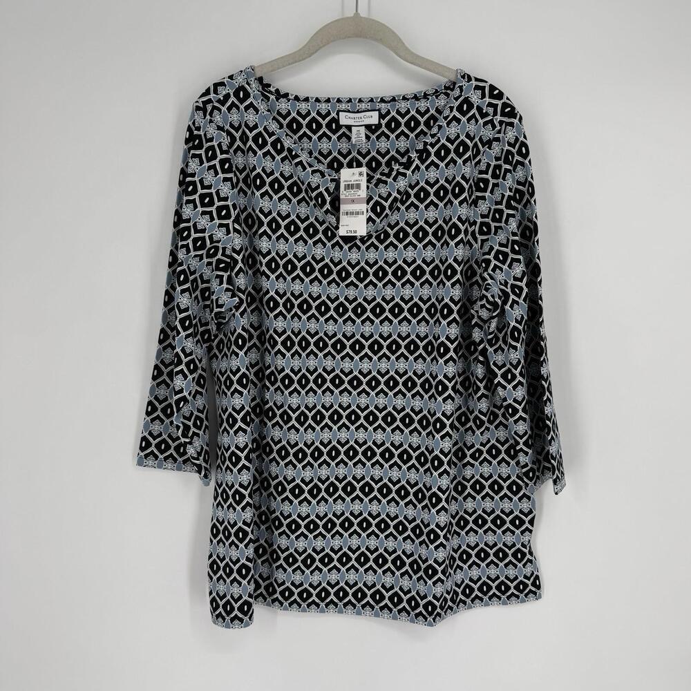 Charter Club shirt womens 1x navy black stretch plus size top work office career